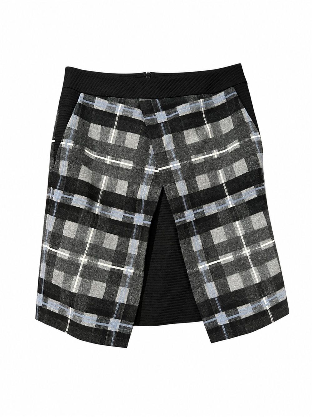 Karen Millen Pleated Plaid Pencil Skirt US 4 Grey Black Check A-Line ST029